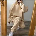 Women's Winter Fashion Two-Piece Set Solid Warm Hoodie and Long Pant Lace-up 100% Ladies' Sets
