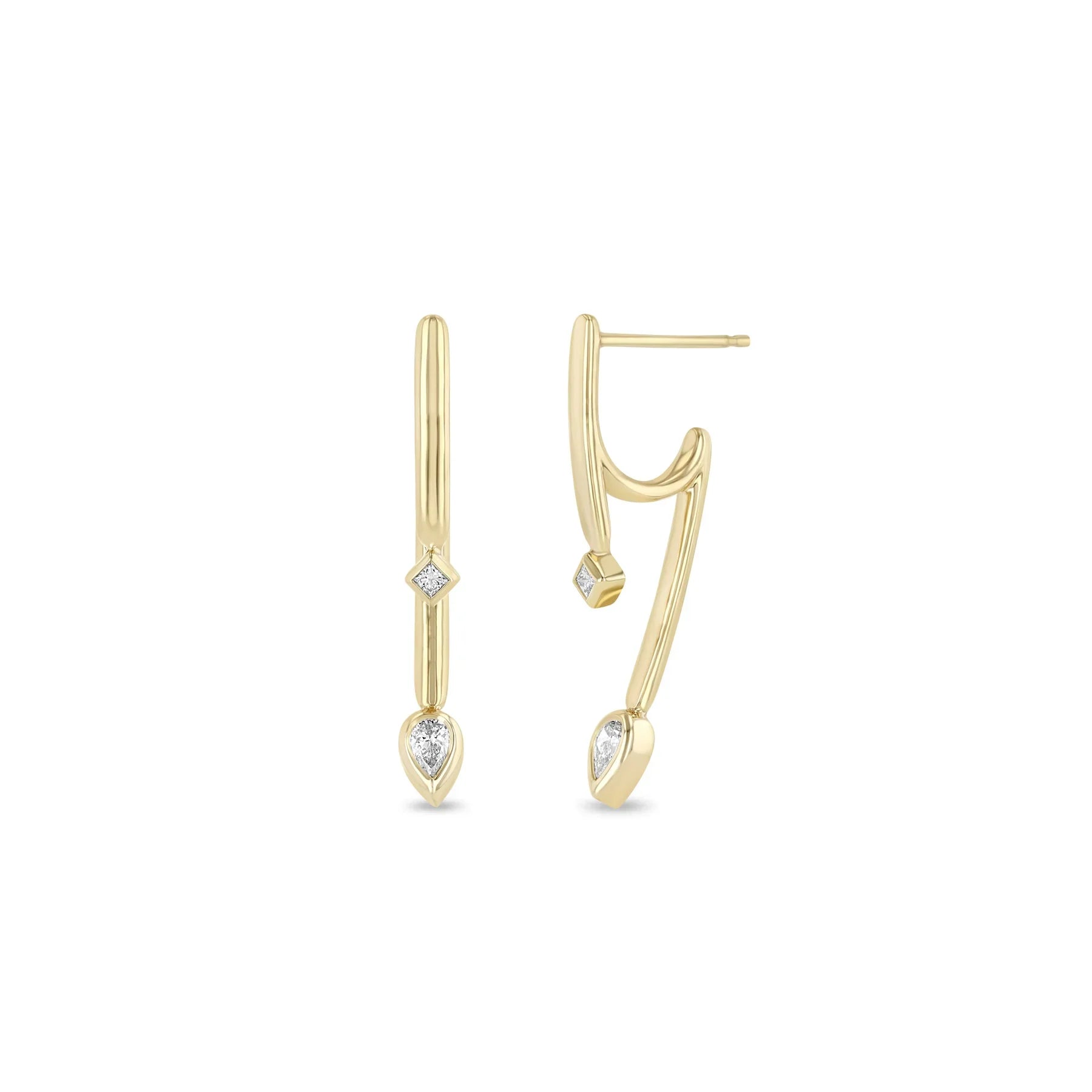 LOZRUNVE Custom Sterling Silver 925 Gold Jewelry Bezel Pear Zirconia Front and Back Huggie Drop Earring