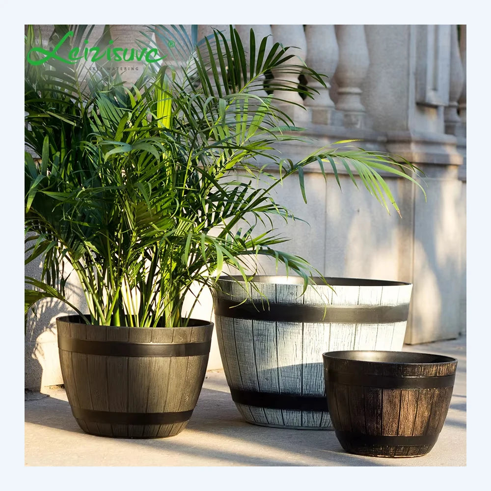 Home Decorative Large Indoor&outdoor Garden Flower Pots & Planters Plastic Barrel Surface Shaped