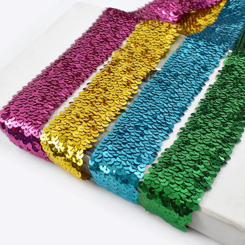 Meetee RC030 45mm Stage Performance Dance Costume Webbing Accessories Sequin Elastic Lace Trim Stretch Ribbon