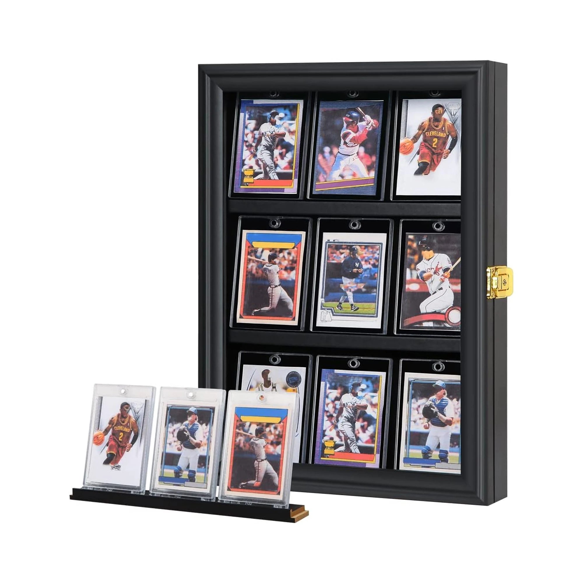 Sports Card Display Shadow Box Frame Lockable Wall Cabinet for Football Basketball and Baseball Trading Card Display Case