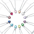 Fashion Birthstone 925 Sterling Silver Cubic Zircon Heart Pendant Necklace
