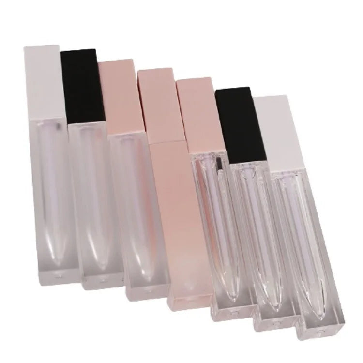 7ML Matte White Black Pink Frost Transparent Square Plastic Liptint Oil Packaging Empty Doe Foot Wand Lip Gloss Tubes