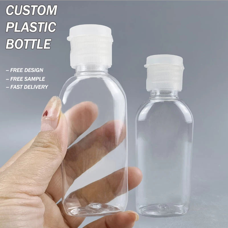 Portable Empty Pocket Clear 60ml PET Squeeze Plastic Hand Skin Face Serum Essence Lotion Toner Bottle With Flip Top Cap