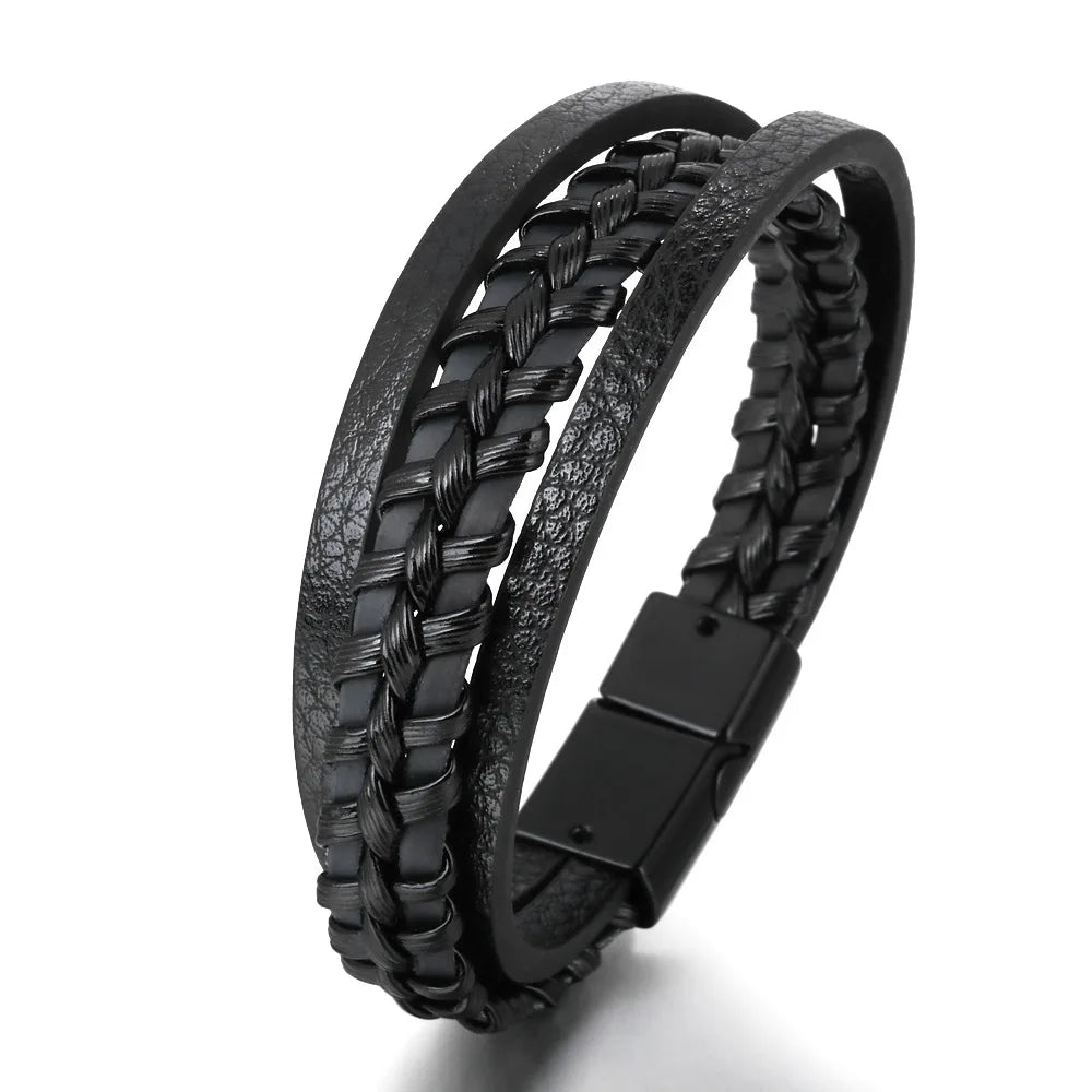Hot Selling Double Layer Magnetic Leather Rope Hand Braided Bracelet Rope Ethnic Mixed Color Men's Jewelry Bracelet