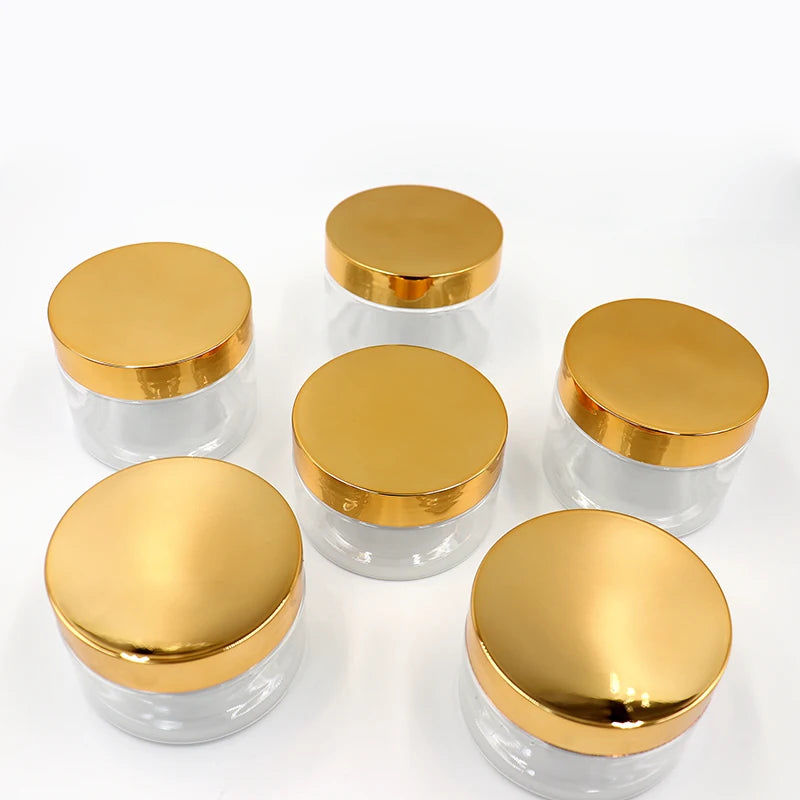 Luxury Plastic Container Jars with Gold Lids 20g 30g 50g 60g Empty Face Cream Acrylic Powder Jars Skin Care Packaging Pots