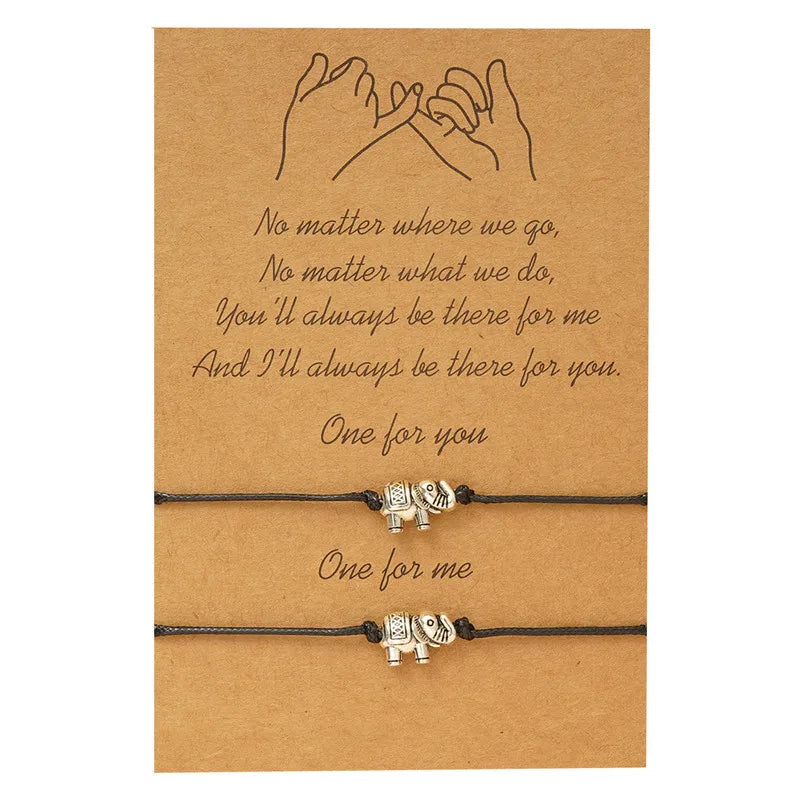 Memory Elephant Black Red String Rope Charm Bracelets Fashionable Couple Accessories with Make a Wish Card Pinky Swear Promise