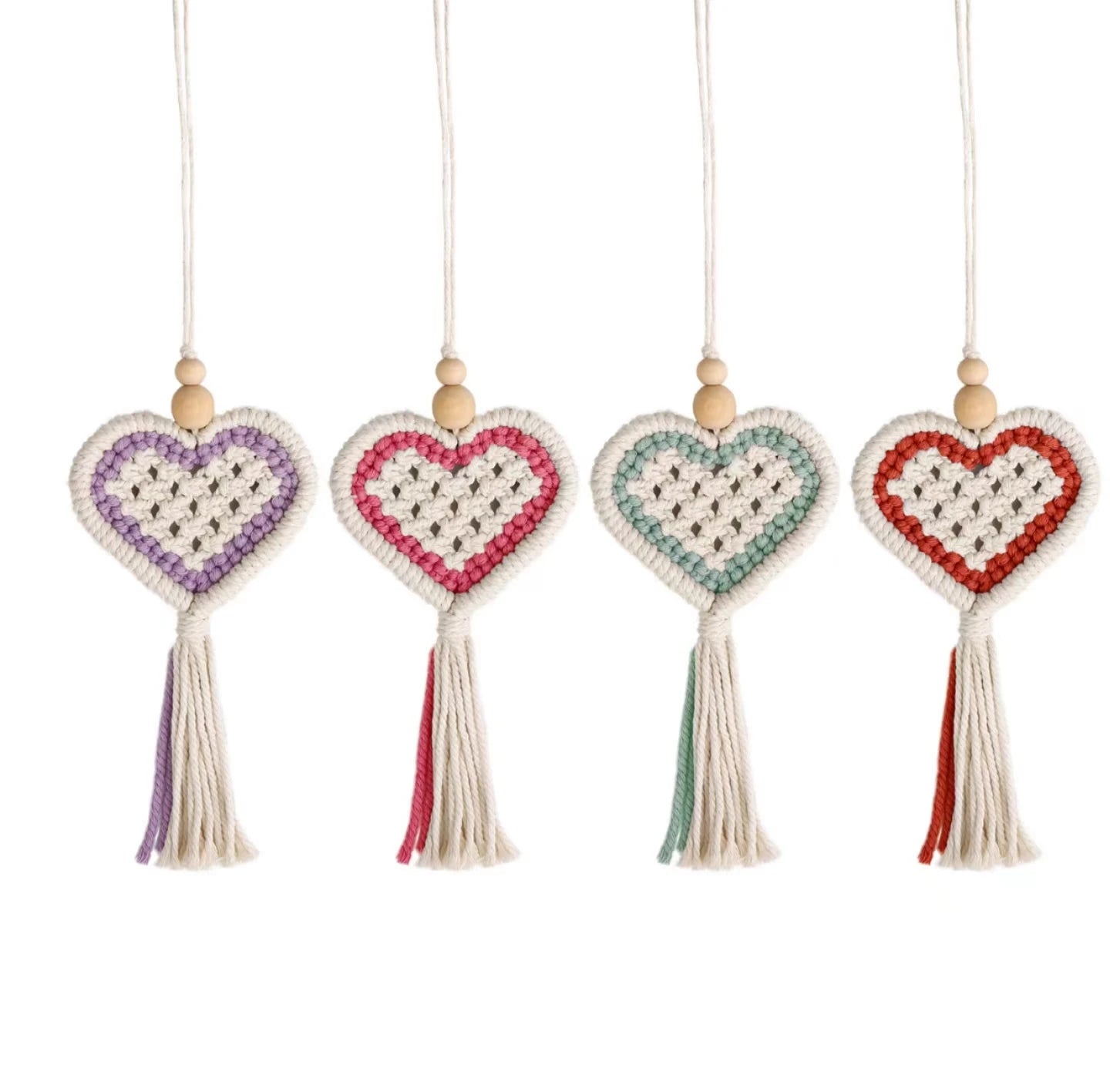 Heart-shaped Tassels Hand-woven Wall Car Decorations Pendant Peach Heart Ornaments Valentines Day Gift