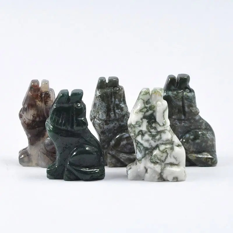 2026 Wholesale Natural Labradorite Animal Carving Labradorite Wolf Head Use For Home Decoration