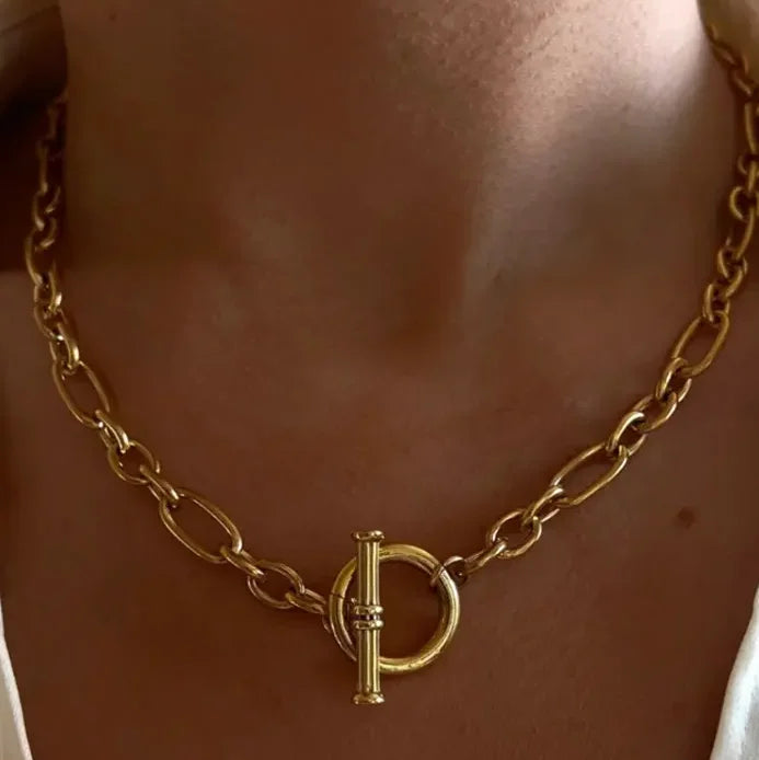 Joolim 18K Gold Plated Chunky Link Chain Toggle Necklace Stainless Steel Necklace Jewelry Wholesale