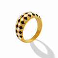 Fashion Geometric Rhombus Black Enamel Stainless Steel Ring for Real Gold Plated Women Jewelry