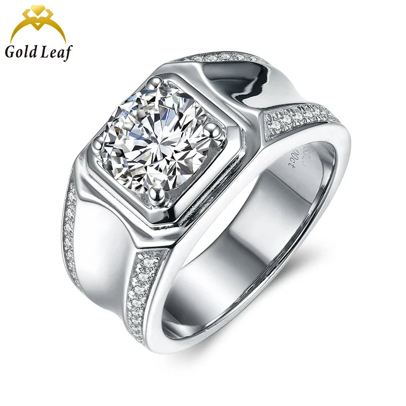 Goldleaf New Arrival High Quality 925 Sterling Silver Men's Engagement Wedding Ring GRA Certified D VVS Brilliant Cut Moissanite