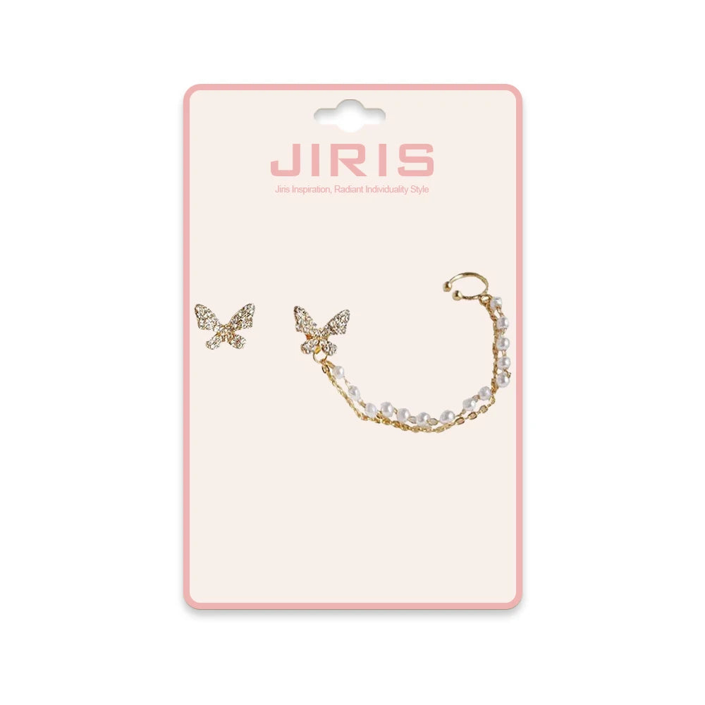 JIRIS Korean Elegant Style Fine Jewelry Earrings Tassel Two-piece Butterfly Ear Cuff One-piece Pearl Fairy Earrings for Girls