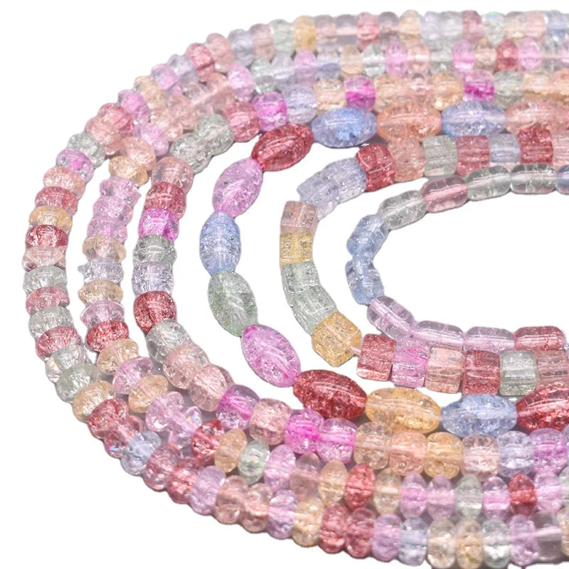Color Cracked Effect Glass Beads Rice Tube Square Shape Beads Charm Loose Spacer Beads for Jewelry Making DIY Bracelet Necklace