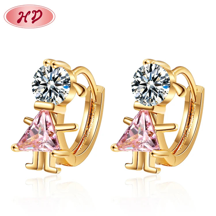 Delicate Cubic Zirconia Little Man Shaped Cute huggies Earrings for Kids Women Couples Creative Anniversary Gifts