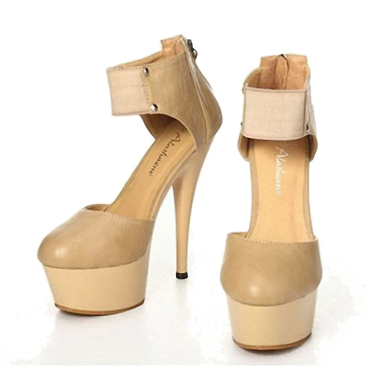 New party banquet fashion large women's shoes black thin heel 18 cm ultra high heel Gothic pole dance high heels