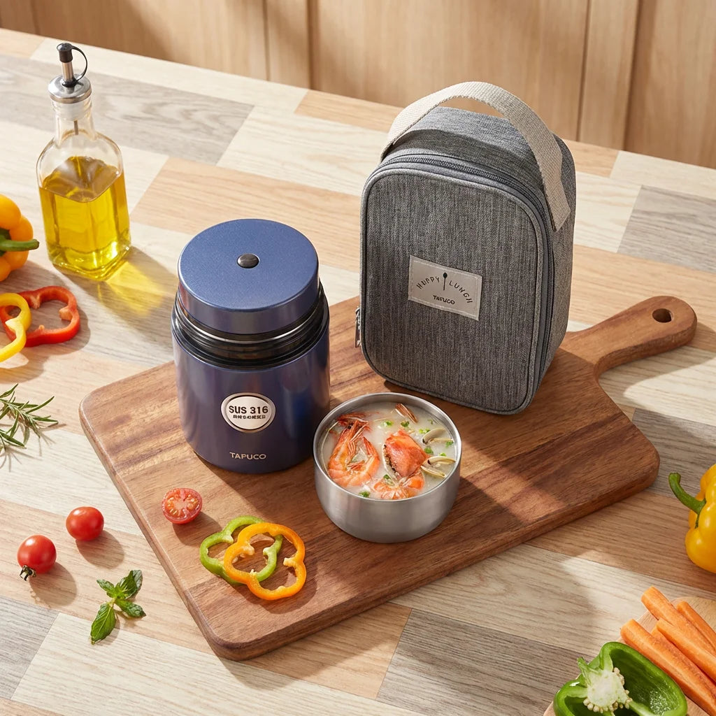 Tafuco 800ml Extremely Durable Vacuum Insulated Thermal Food Jar with Double Wall Stainless Steel Lid and Attach Bag