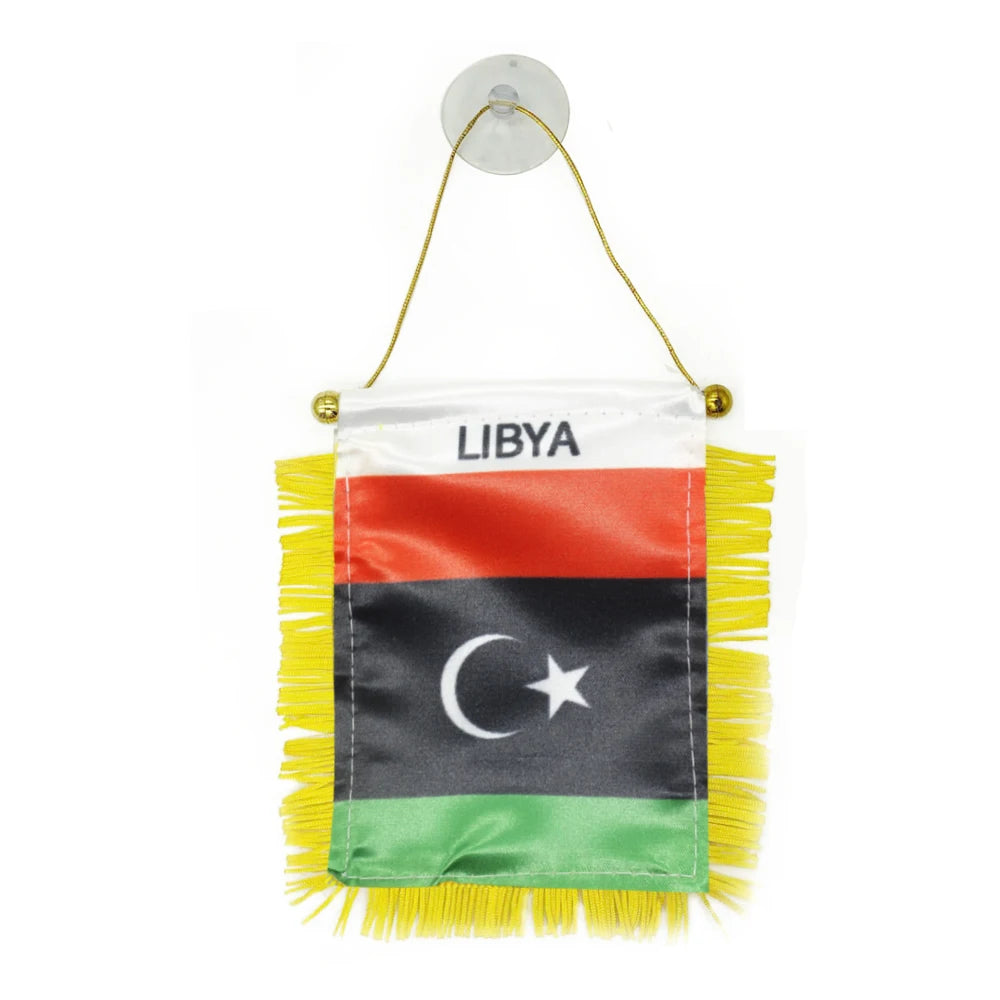 Custom Logo Digital Printing Satin Material Hanging  Libya Pennant Flag for Car Rearview Mirror and Home Decoration