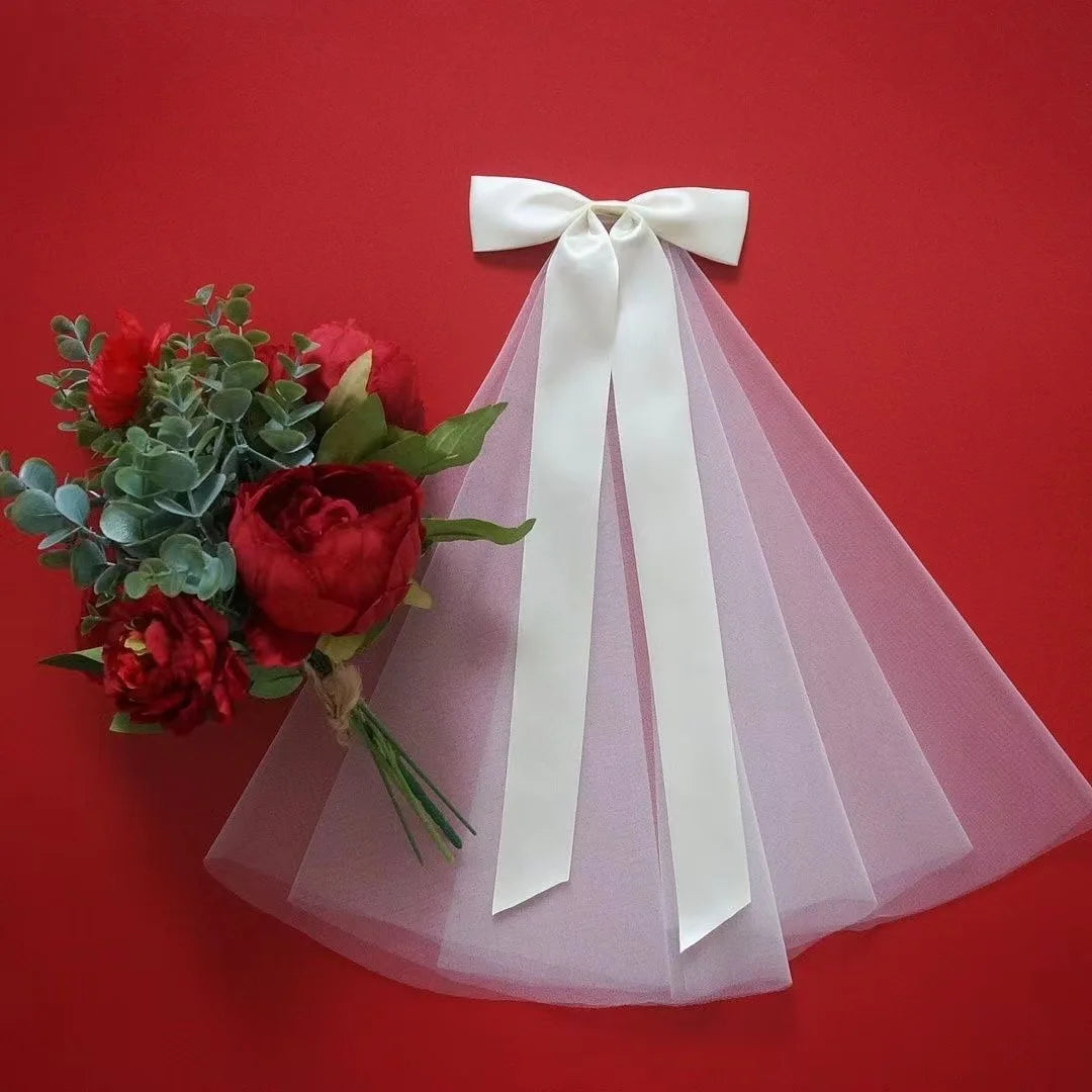 ShangHai New Bow Bridal Veil with Super fairy White Certified Short Wedding Headwear