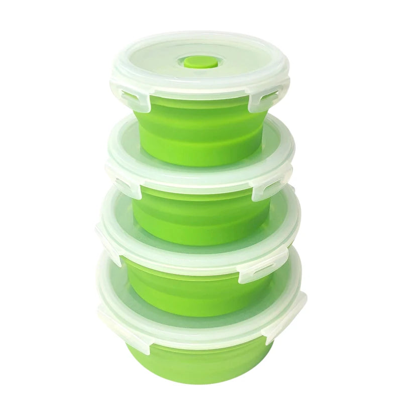 4 Pcs Non Leaking Storage Kitchen Folded Silicon Collapsible Food Storage Container Silicone Lunch Box Silicone Bowl