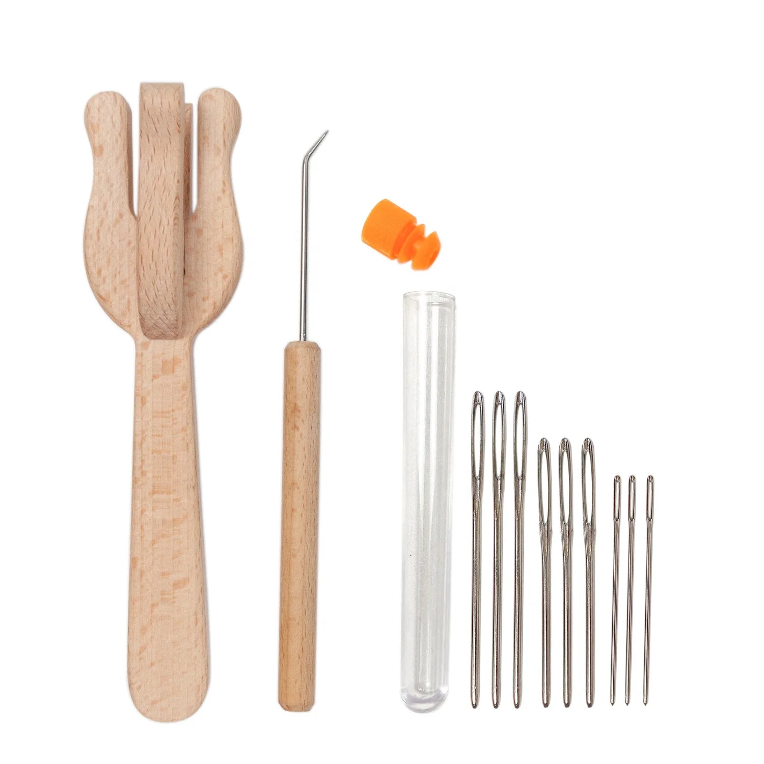 Knitting Fork Wooden + Knit Hook + Sewing Needle Set Handmade DIY Bracelet Craft Braider Weaving Tools
