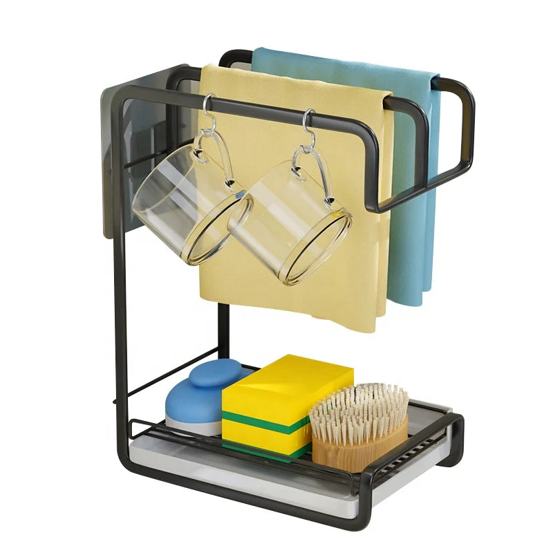Wall Hanging Kitchen Sponge Holder Cleaning Stainless Steel Sink Kitchen Storage Shelf / Rack with Drain Shelf