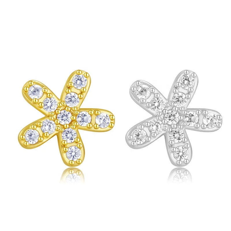 EH1519 Sweet Style Simple 925 Silver Sterling Zircon Tiny CZ Flower Stud Earrings for Women Fashion Ear Jewelry Accessories Gift