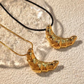European American Fashion Statement Stainless Steel 18K Gold Croissant Pendant Necklace for Women Men