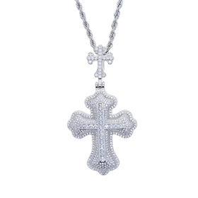 New Trend Designer Cross Pendant Hiphop Necklace Rapper Jewelry Iced Square CZ Cross Pendant With Corss Clasp