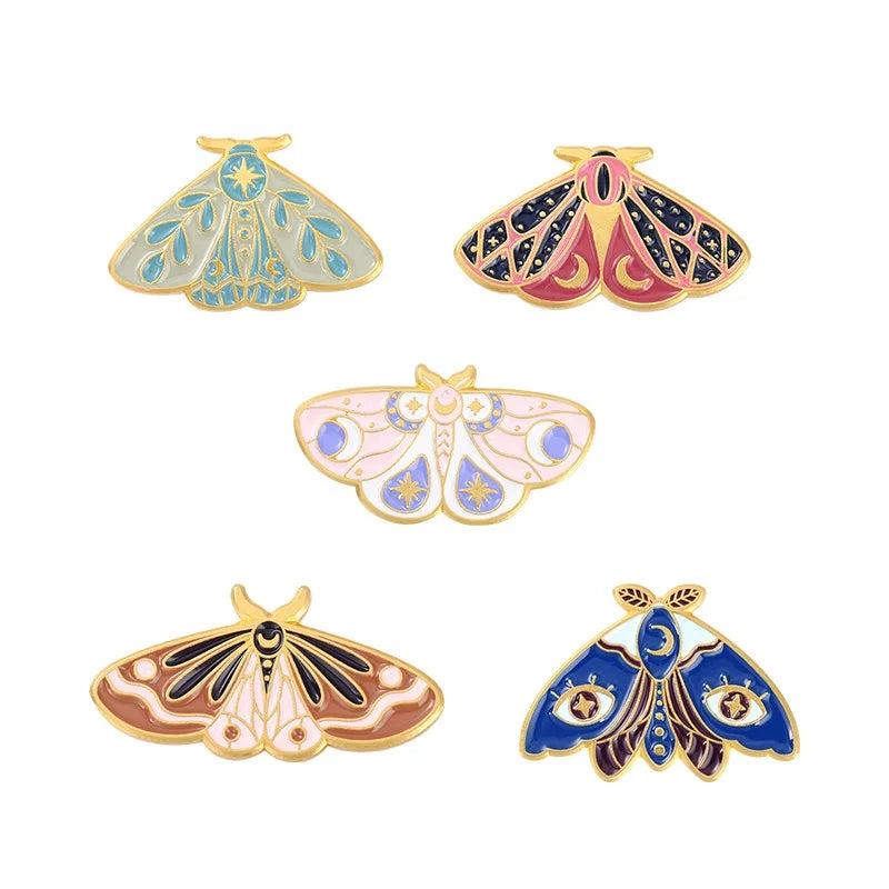 2021 Creative Moon Phase Colorful Dragonfly Bat Butterfly Brooch Pins No Minimum Quantity Night Insect Lapel Badges Decoration