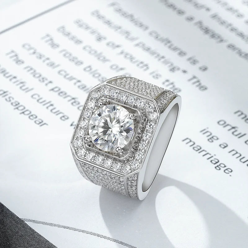 Wholesale  Fashion Jewelry Rings 1CT 2CT 3CT Round Shape Moissanite Diamond Silver  925 Rings for Men