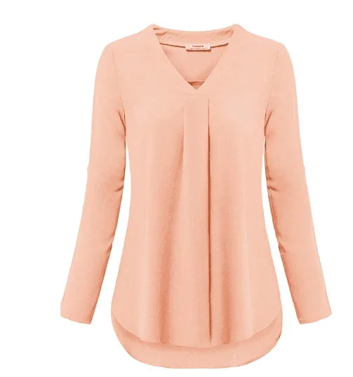 2024 Women's Summer Chiffon Shirt Blouse Full/half Sleeve V-Neck Thin Tops Fashion Casual Solid Color Blouses Shirts