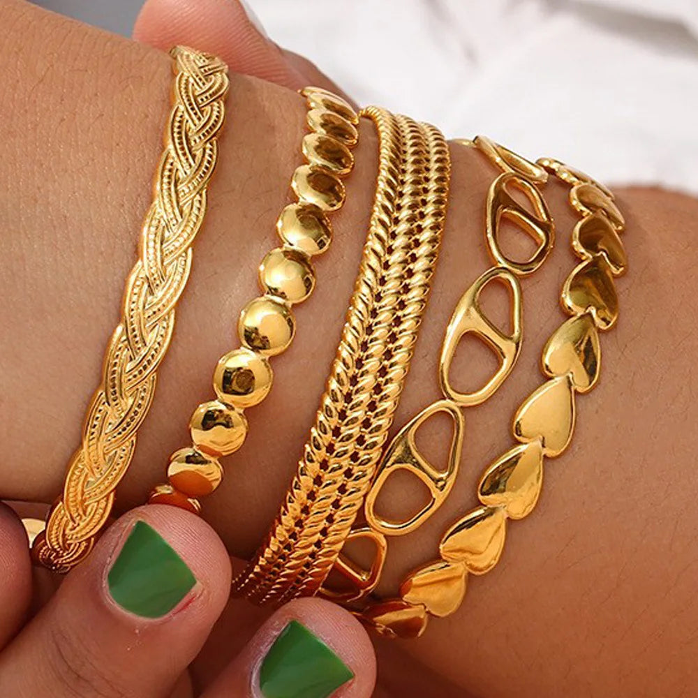 Titanium Steel Twisted Open Charm Bracelet Bangle PVD Gold Plated Stainless Steel Braided Open Bracelet Jewelry