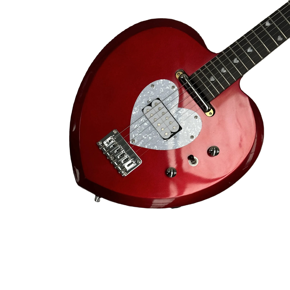 Solid Wood Maple Neck Rosewood Fingerboard Mahogany Body Glossy Finish Red Heart Shape Electric Guitar 6-String S-S Pickup Free