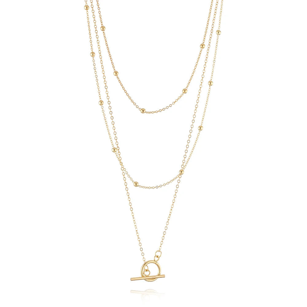 Unisex 18K Real Gold Plated Multi-Layer Ball Chain Choker Necklace Trendy Copper Link Chain Zircon for Anniversary Celebrations