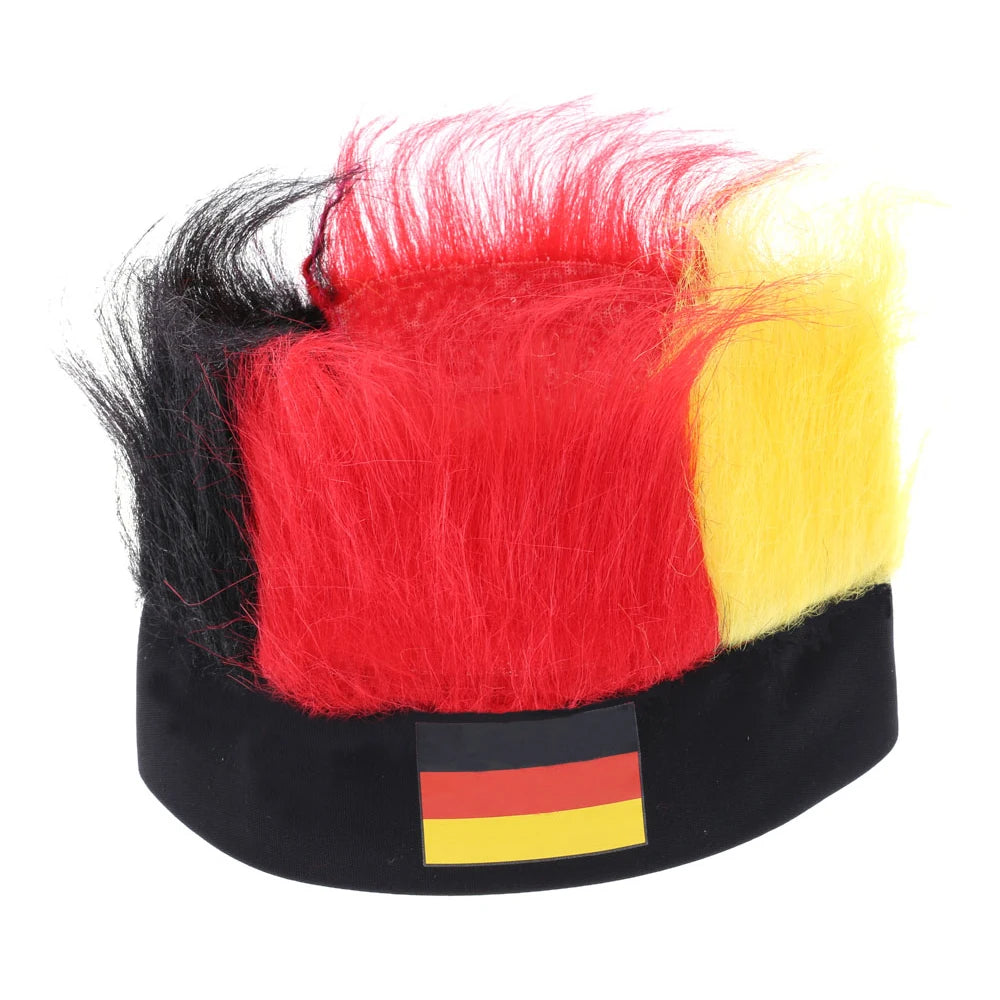 Football Cup Country Flag Fans Wig Germany Football Soccer Wig Head Cap European Cup Fans Wig