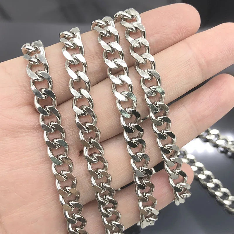Wholesale Classic Hip Hop Punk Chain Stainless Steel Curbed Chain Necklace for Jewelry Making