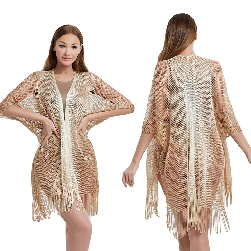 Customized New Sexy Sunscreen Tassel Split Hollow Vacation Beach Suit Gradual Belt Sunscreen Shawl Scarf and s