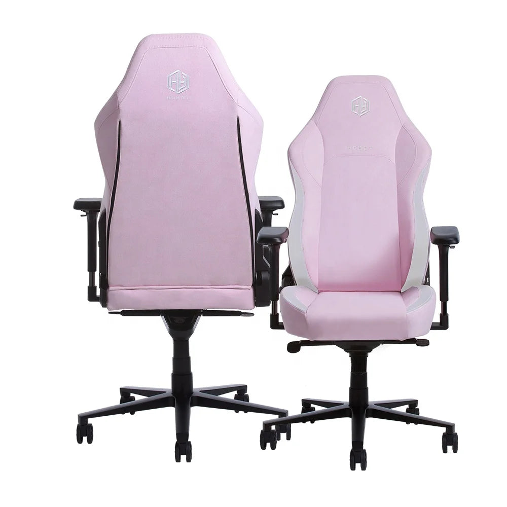 HOBOT Pink Fabric Swivel Gaming Office Chair Adjustable Armrest Computer Racing Chair for Gamers