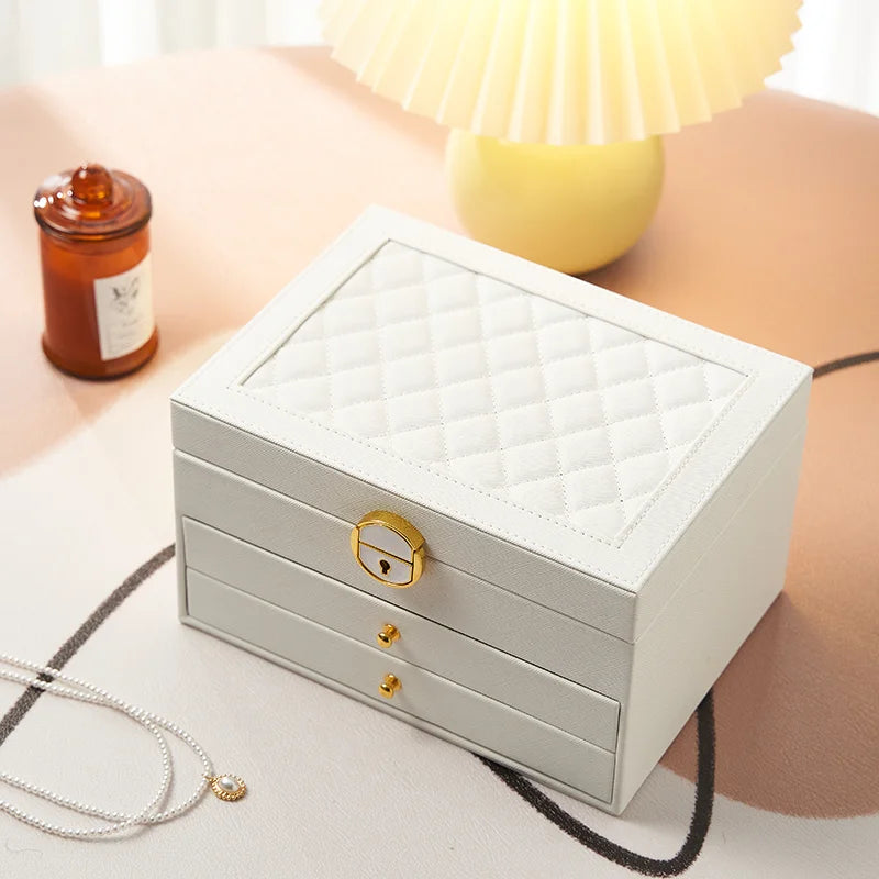 Luxury White Leather Velvet Jewelry Pouch for Necklace & Bracelet Elegant Luxury Gift Packaging Organiser Jewellery Box Case