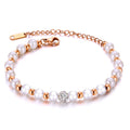 Wholesale Classic Fashion Jewelry Ocean Stainless Steel Pearl Rose Gold Plated Pave Crystal Ball Beaded Charm Bracelet Women