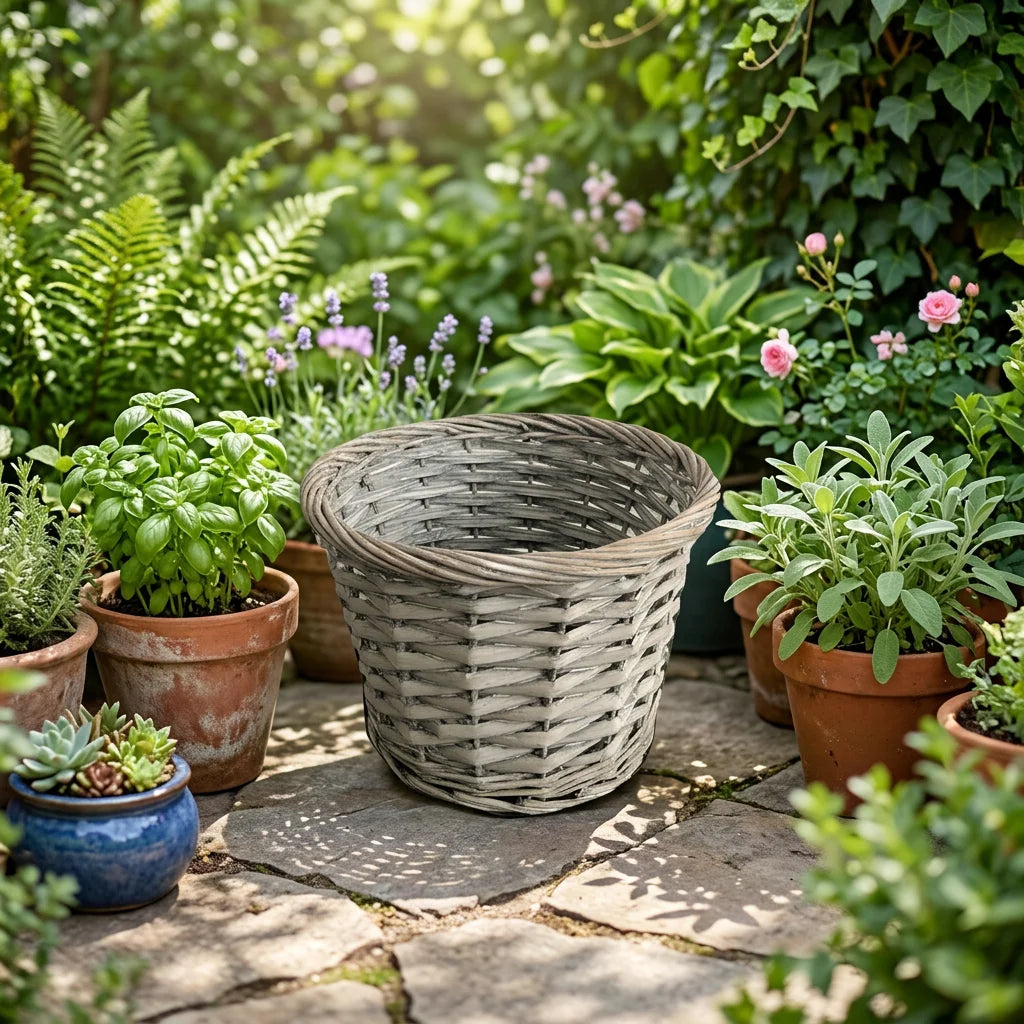 Handcrafted Woven Willow Storage Tray Basket for Planting Green Flower Pots 6-10L Capacity Conveys Natural Elegance