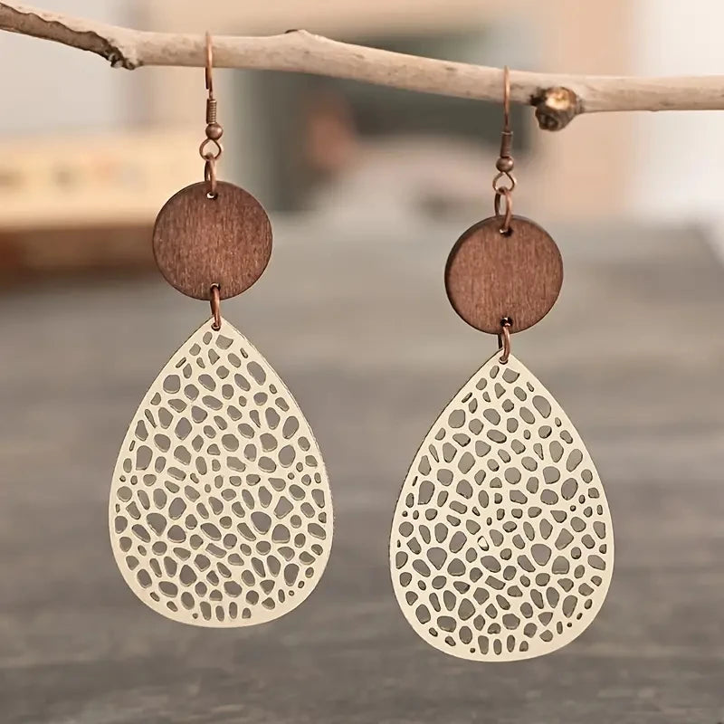 Vintage Hollow Leaf Shape  Earrings Jewelry Gift for Party Vacation Decor Accessories Fall Winter Ear Ornaments