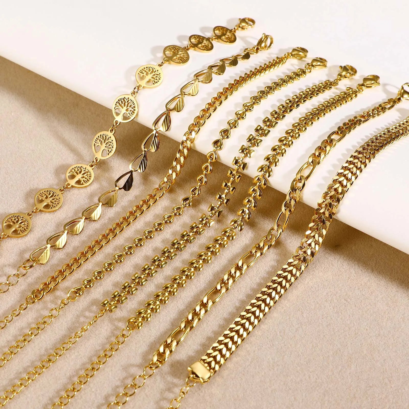 New Arrival Fashion Adjustable Anti Tarnish 18k Gold Plated Stainless Steel Tree of Life Bracelet for Women