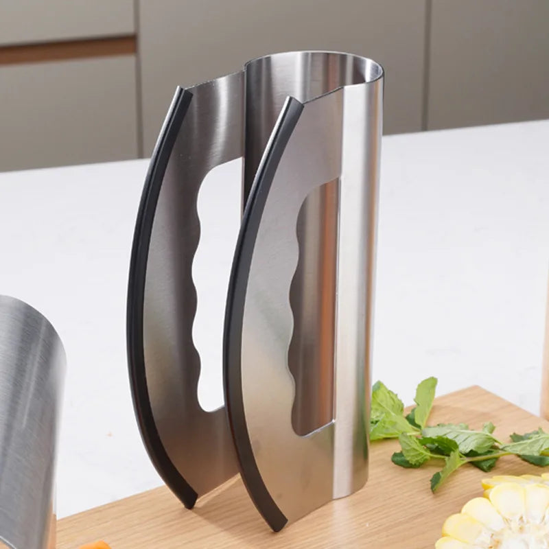 Commercial Double Blade Stainless Steel Fruit Vegetable Mincing Knife Manual Slicer Salad Chopper with Protective Metal Sleeve