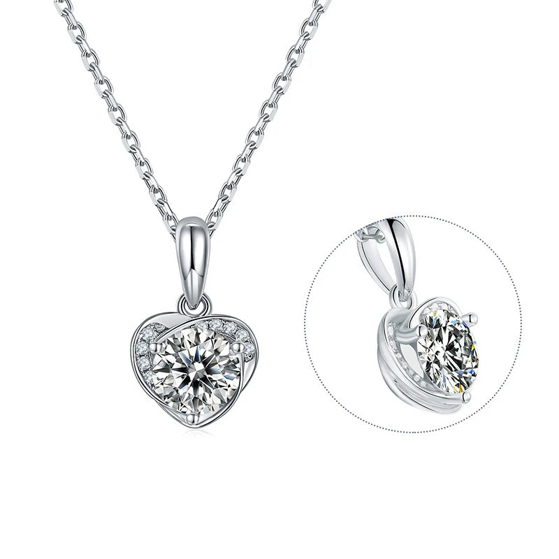Abiding 925 Sterling Silver Jewelry White Gold Plated Heart Pendant Moissanite Diamond Necklace for Women Wedding
