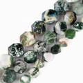 Wholesale Natural Faceted Tree Agate Moss Agate Diamond Cutting Loose Beads 15.5"