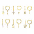 925 Sterling Silver Geometric Zirconia Pearl Star Anise Padlock Pendant 18K PVD Gold Plated Huggie Earrings Gift for Woman
