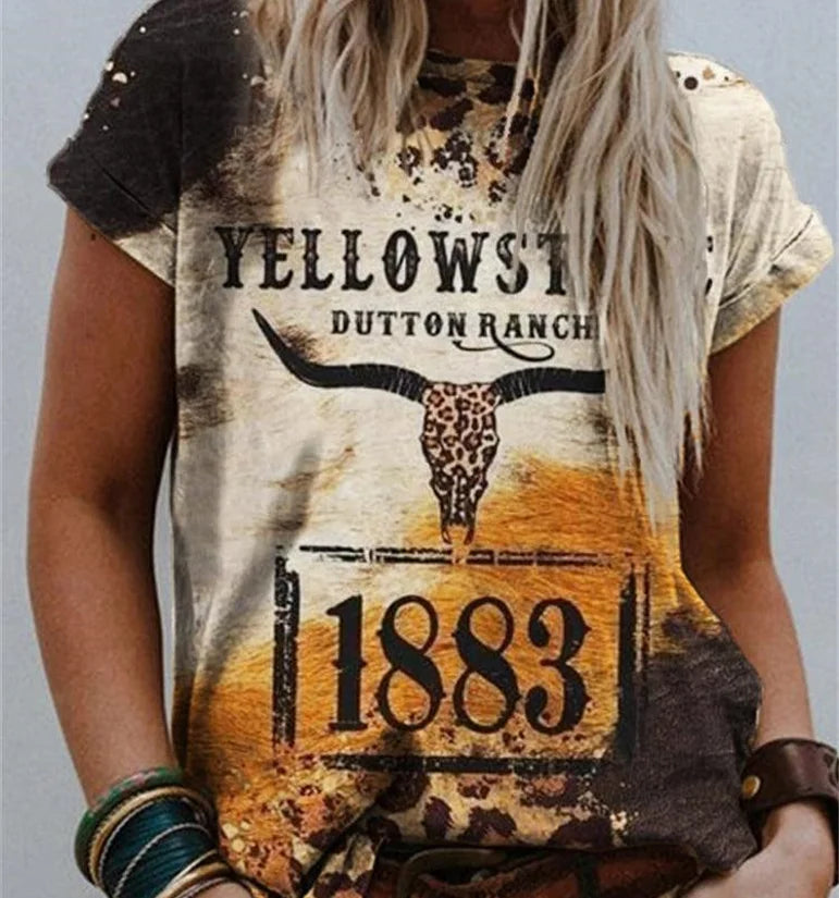 2026 Summer XXS-6XL Vintage Style Breathable Women's Bull Head Printed Round Neck Short Sleeve T-Shirts Streetwear