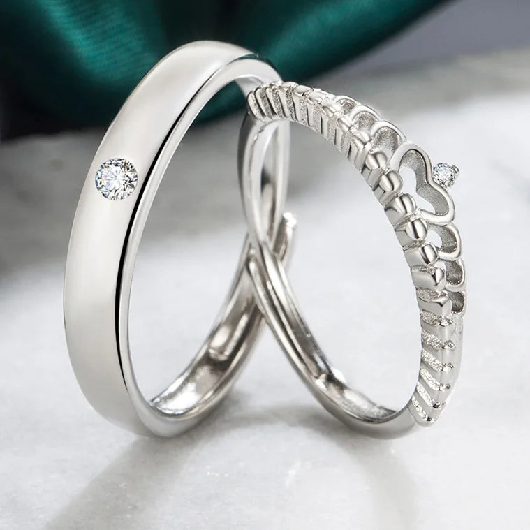 Valentine's Gift Silver Plated Zircon Luxury Diamond Crown Couple Rings for Women Men Wedding Engagement Ring Jewelry